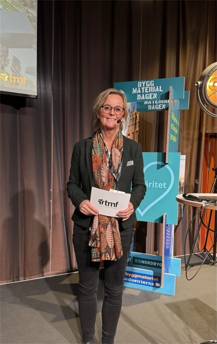 Martina Hallgren, TMF:s projektledare inom bygginredning, under Byggmaterialdagen 2024.