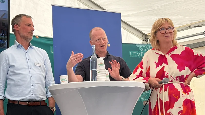 Robin Ljungar, TMF:s hållbarhetschef, på Stadsutvecklingsdagarna i Almedalen 2024.